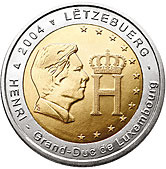2 евро 2004 Люксембург Портрет и монограмма герцога Люксембурга Анри Нассау.