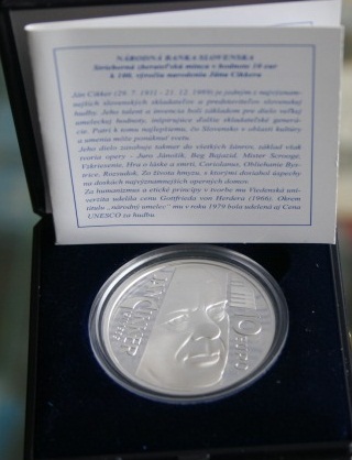 10 евро 2011 словакия Ag900 100 лет со дня рождения Яна Киккера